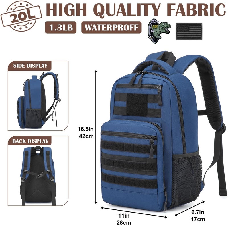 SunForMorning Kids Tactical Backpack Army Molle Bookbag Military Boys Backpack for School, Outdoor, Camping, Blue - Image 2